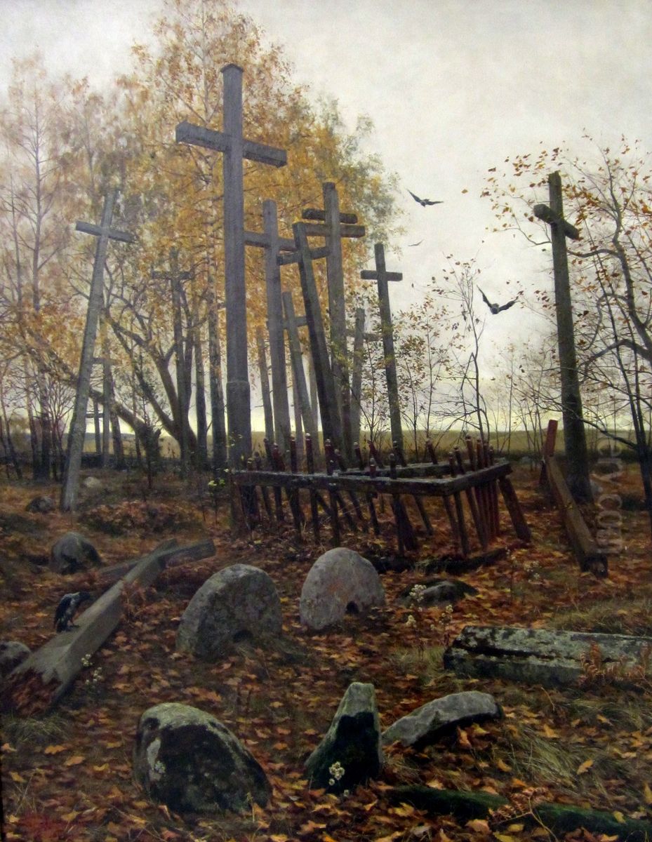 Belaruskia mogilki u Rusakovicah Oil Painting by Henryk Weyssenhoff