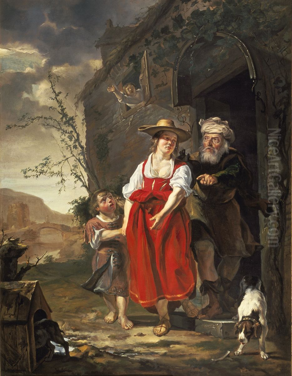 Repudierea lui Hagar si Ismael Oil Painting by Gabriel Metsu