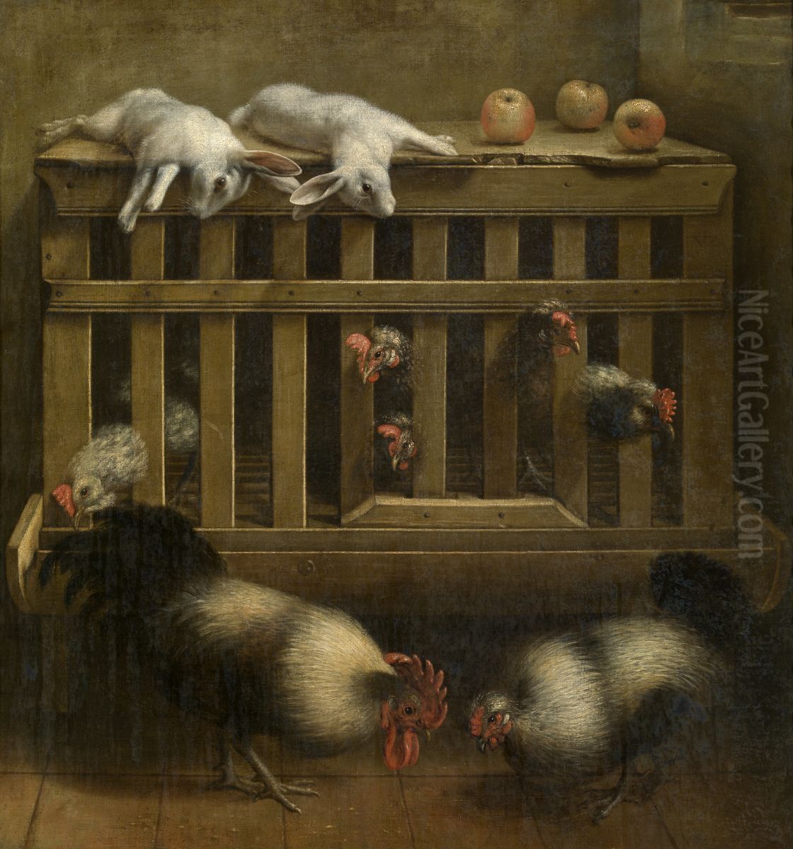 Fighting Cocks Oil Painting by Jacob Biltius