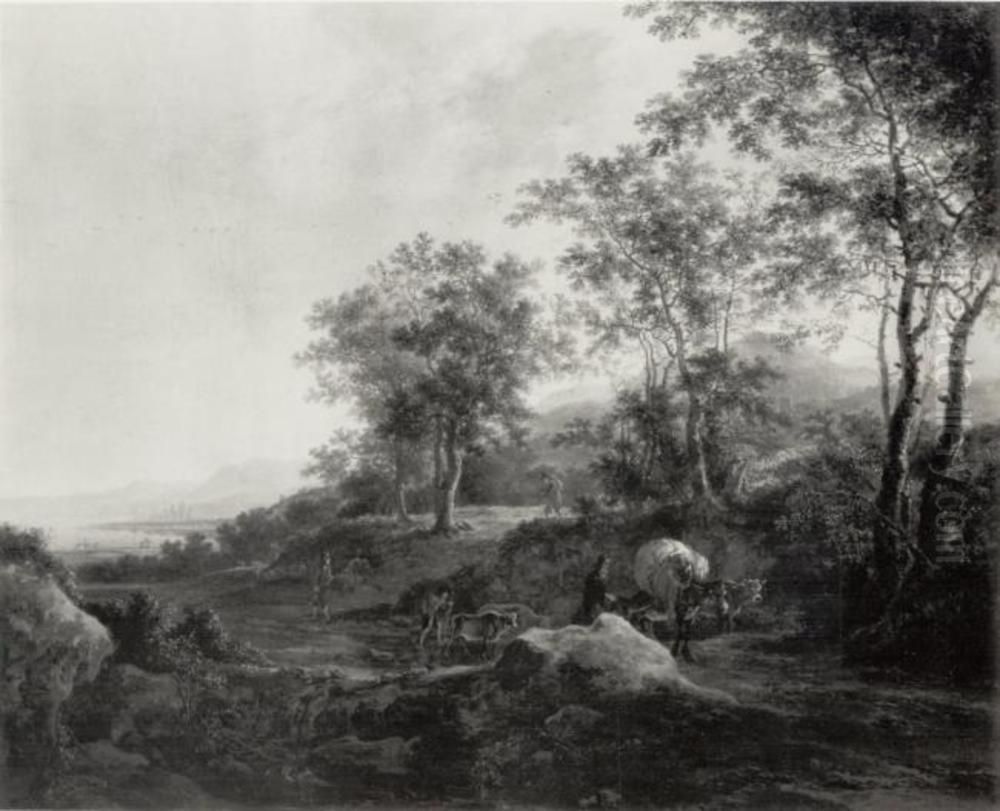 Southern landscape with travellers on a flooded track Oil Painting by Jan Both