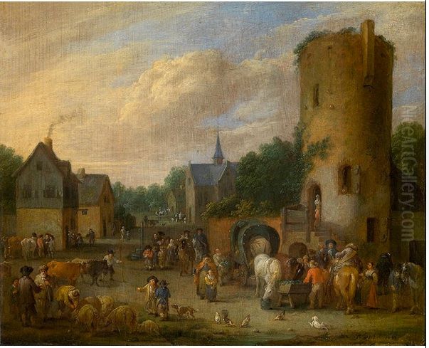 Village Scene Oil Painting by Pieter Bout