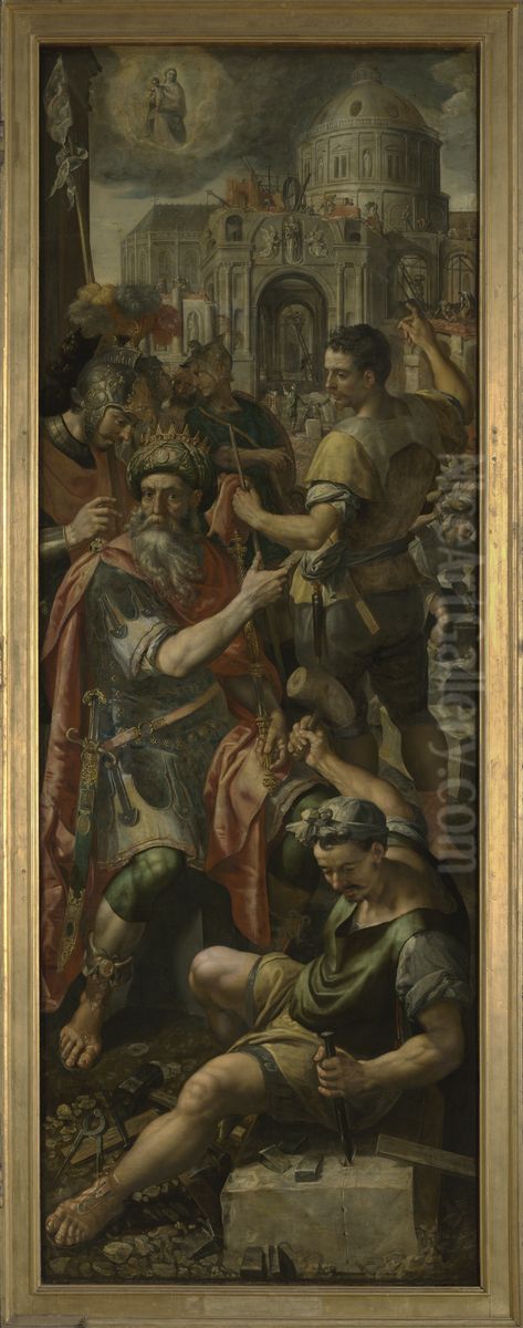 De koning van Silena laat ter ere van Maria een kerk bouwen (Altaar van de Oude Voetboog) Oil Painting by Maerten De Vos