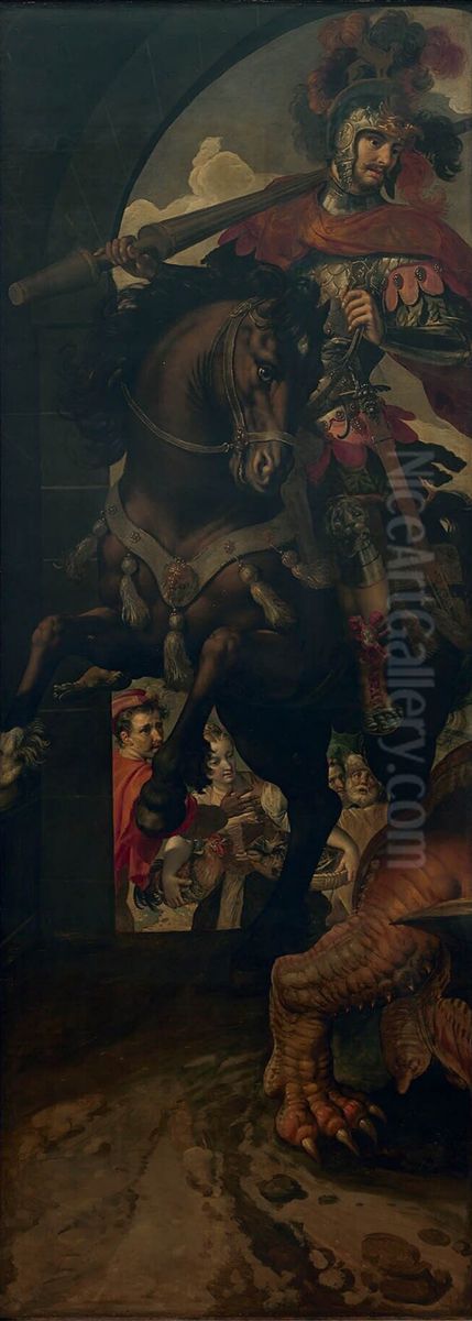 De koning van Silena laat ter ere van Maria een kerk bouwen (Altaar van de Oude Voetboog) Oil Painting by Maerten De Vos