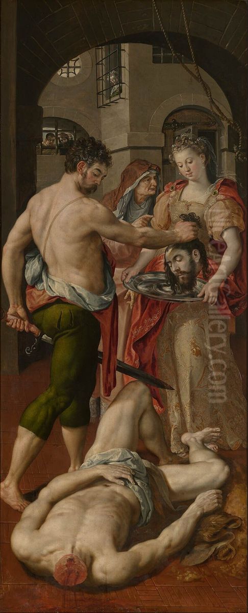 The decapitation of Saint John Oil Painting by Maerten De Vos