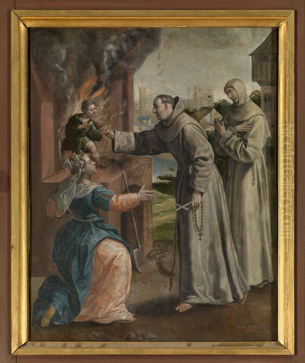 Heilige Didacus redt een jongen uit de oven Oil Painting by Maerten De Vos