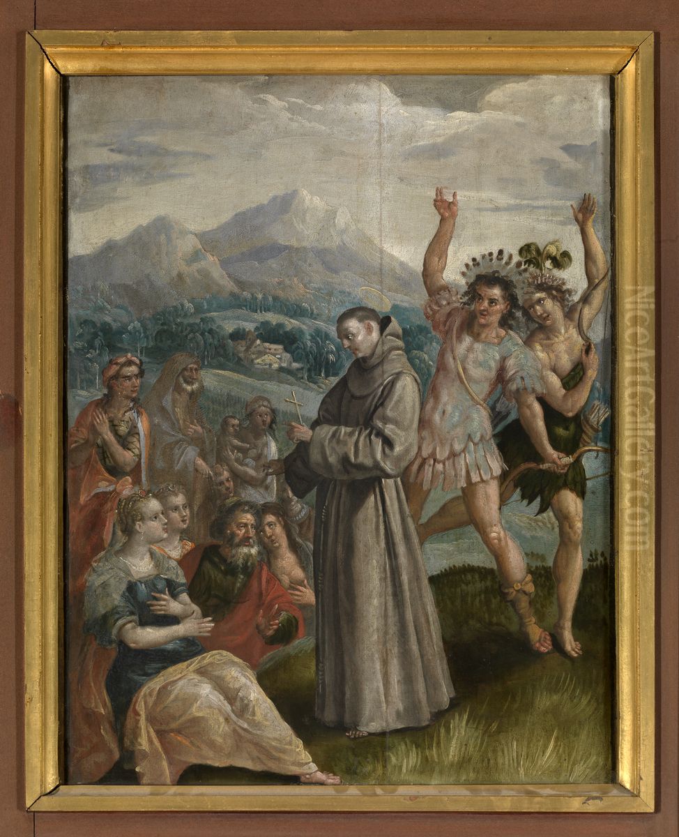 Heilige Didacus predikt op de Canarische eilanden Oil Painting by Maerten De Vos