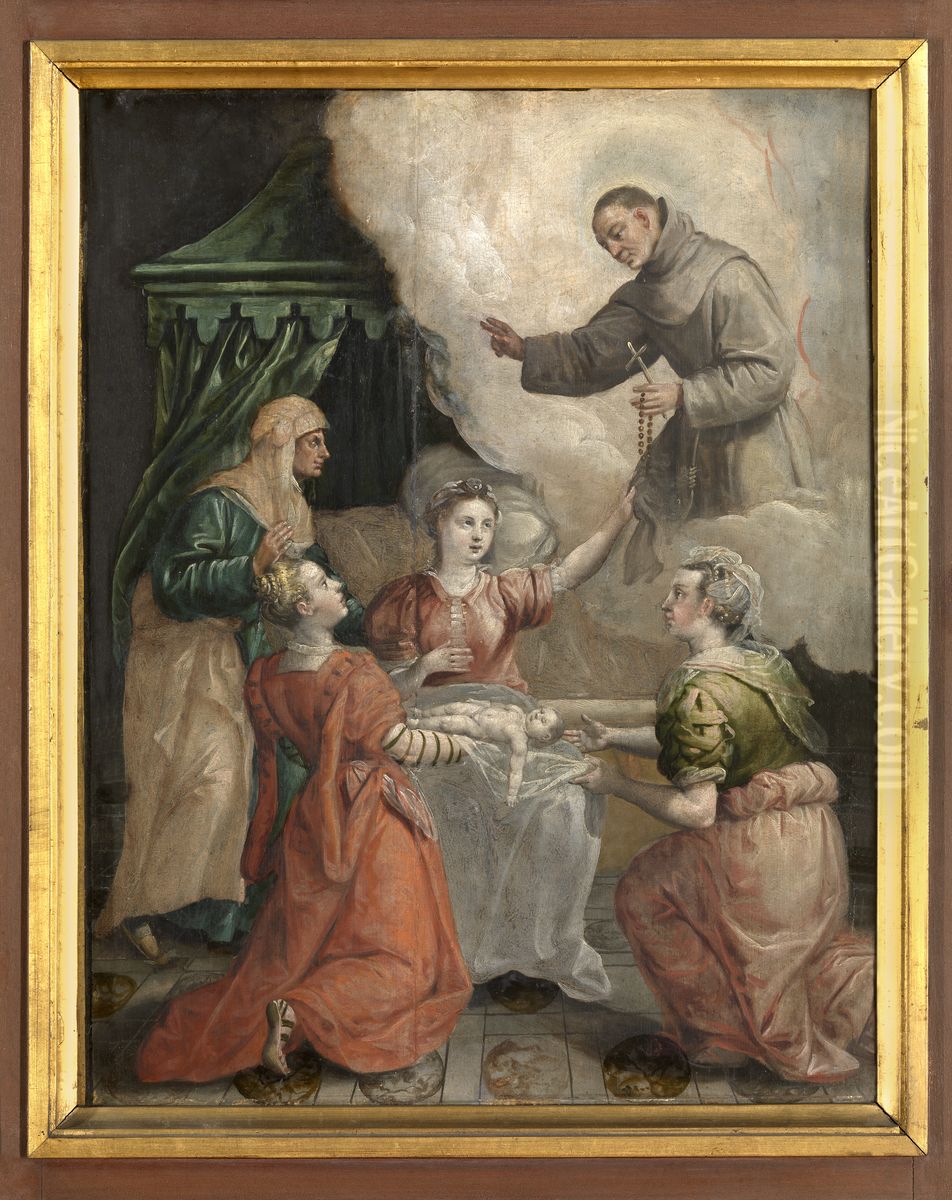 Heilige Didacus helpt bij een moeilijke geboorte Oil Painting by Maerten De Vos