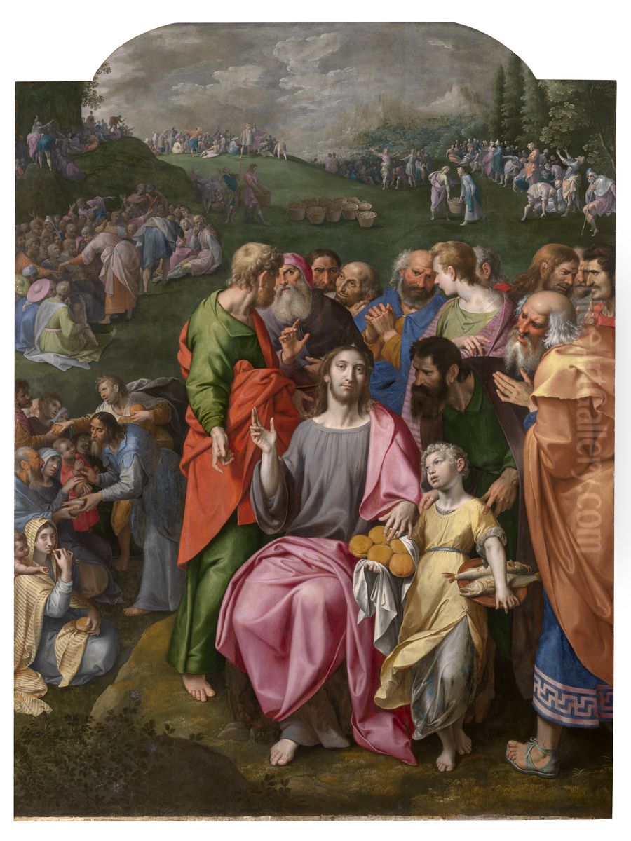 De wonderbare vermenigvuldiging van de broden en vissen Oil Painting by Ambrosius Francken I