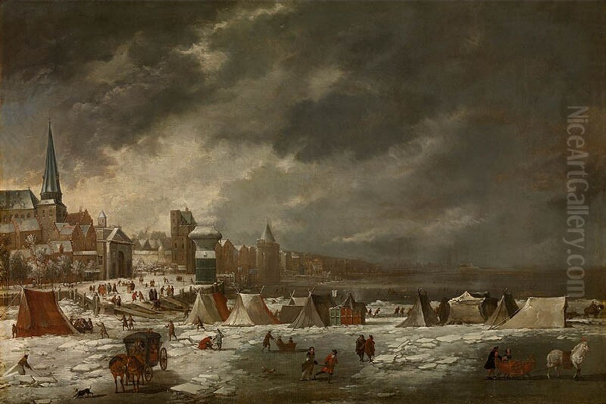 The Frozen Scheldt in Antwerp Oil Painting by Jan Peeters the Elder