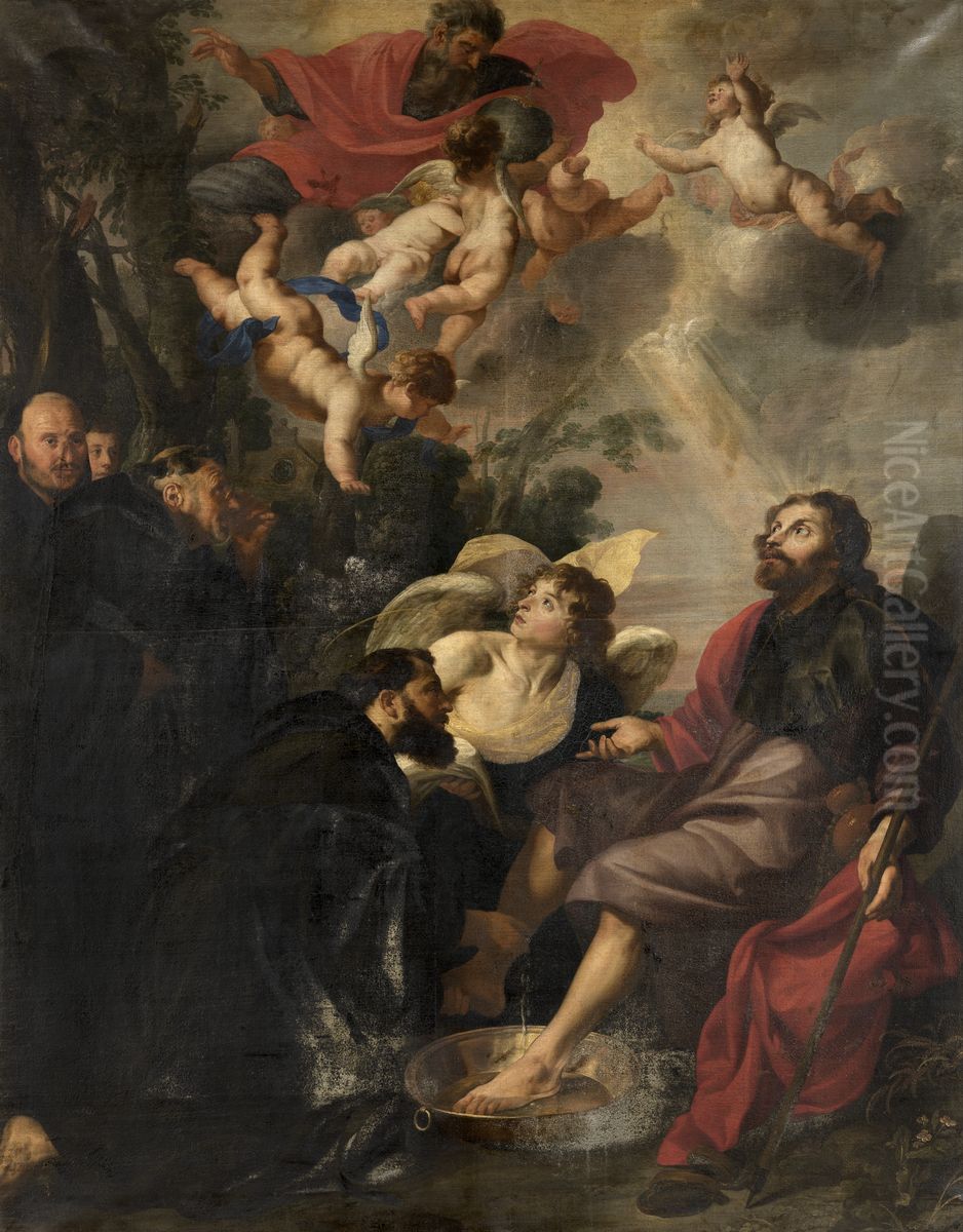 Heilige Augustinus van Hippo wast de voeten van Christus Oil Painting by Theodoor Rombouts