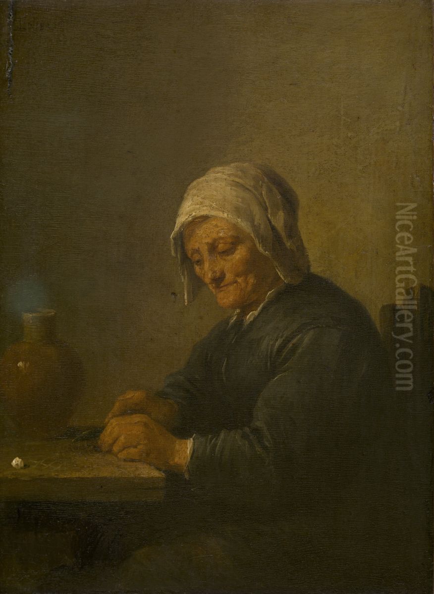 Oude vrouw die tabak snijdt Oil Painting by David Teniers the Younger
