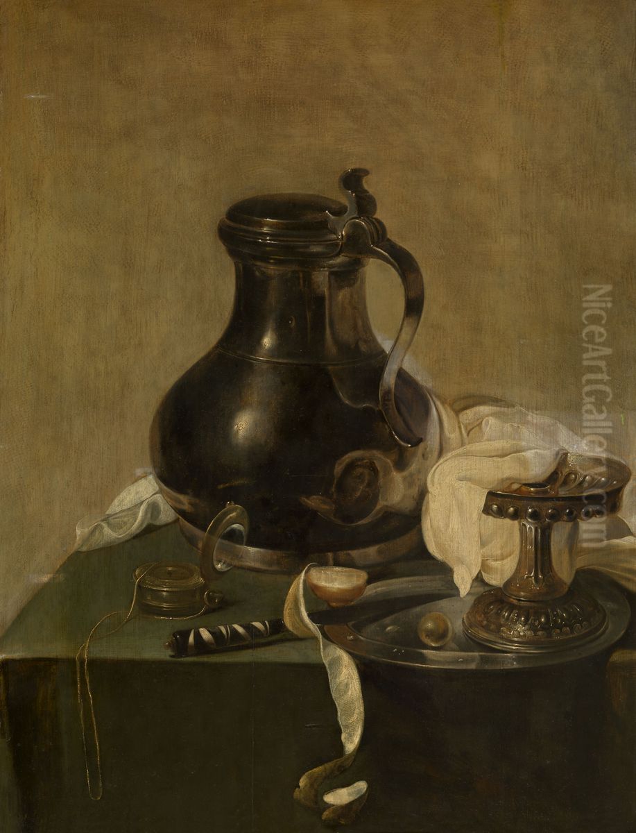 Still life with pewter jug Oil Painting by Jan Jansz Den Uyl