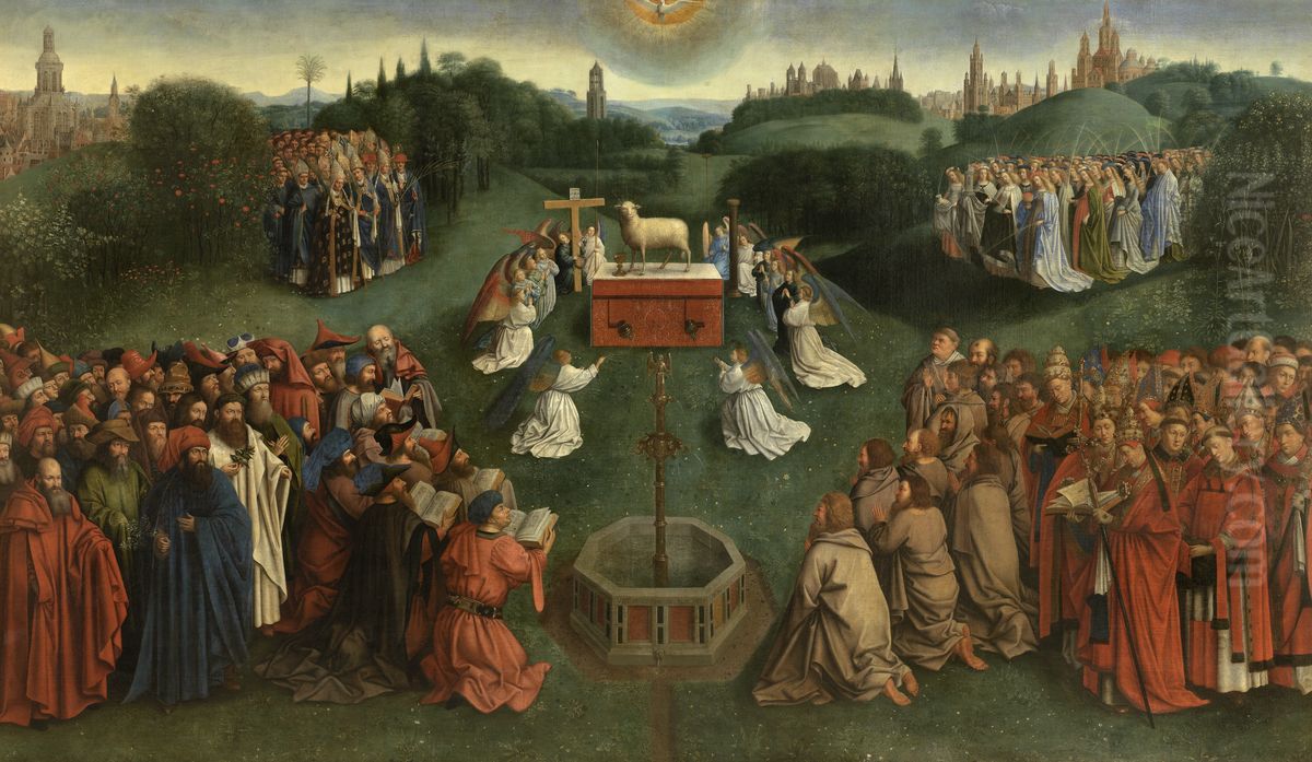 The adoration of the Lamb (after the Ghent Altarpiece) Oil Painting by Jan Van Eyck