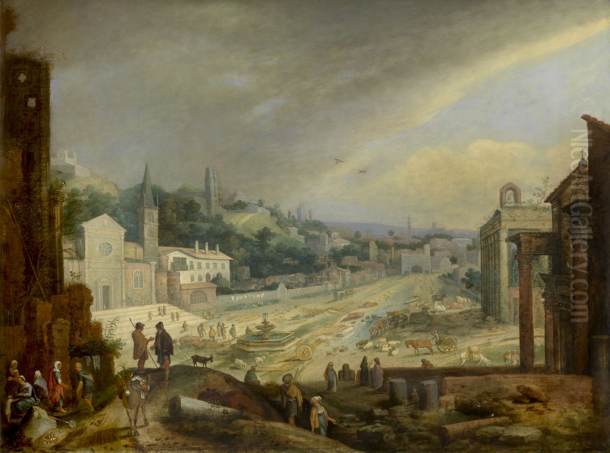 View of Campo Vacchino in Rome Oil Painting by Willem van Nieulandt II