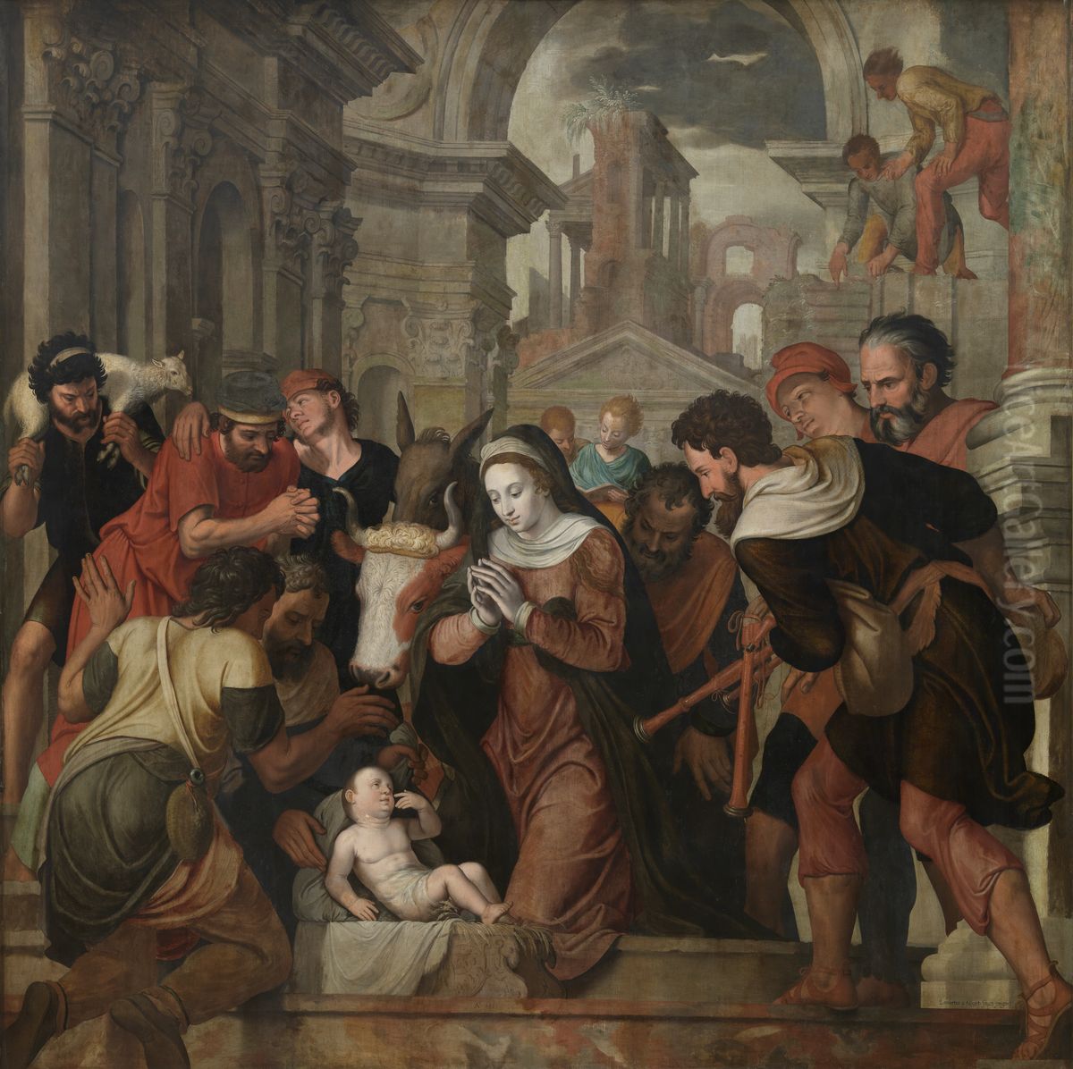 The adoration of the shepherds Oil Painting by Lambert van Noort