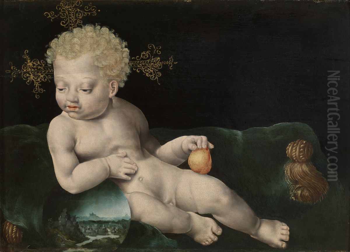 Christ-child with orb and pear Oil Painting by Joos Van Cleve