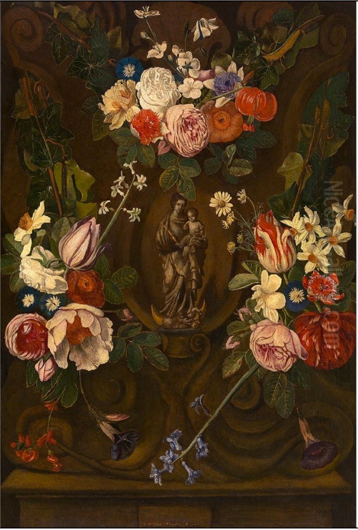 Madonna in a flower garland Oil Painting by Jan Philip van Thielen