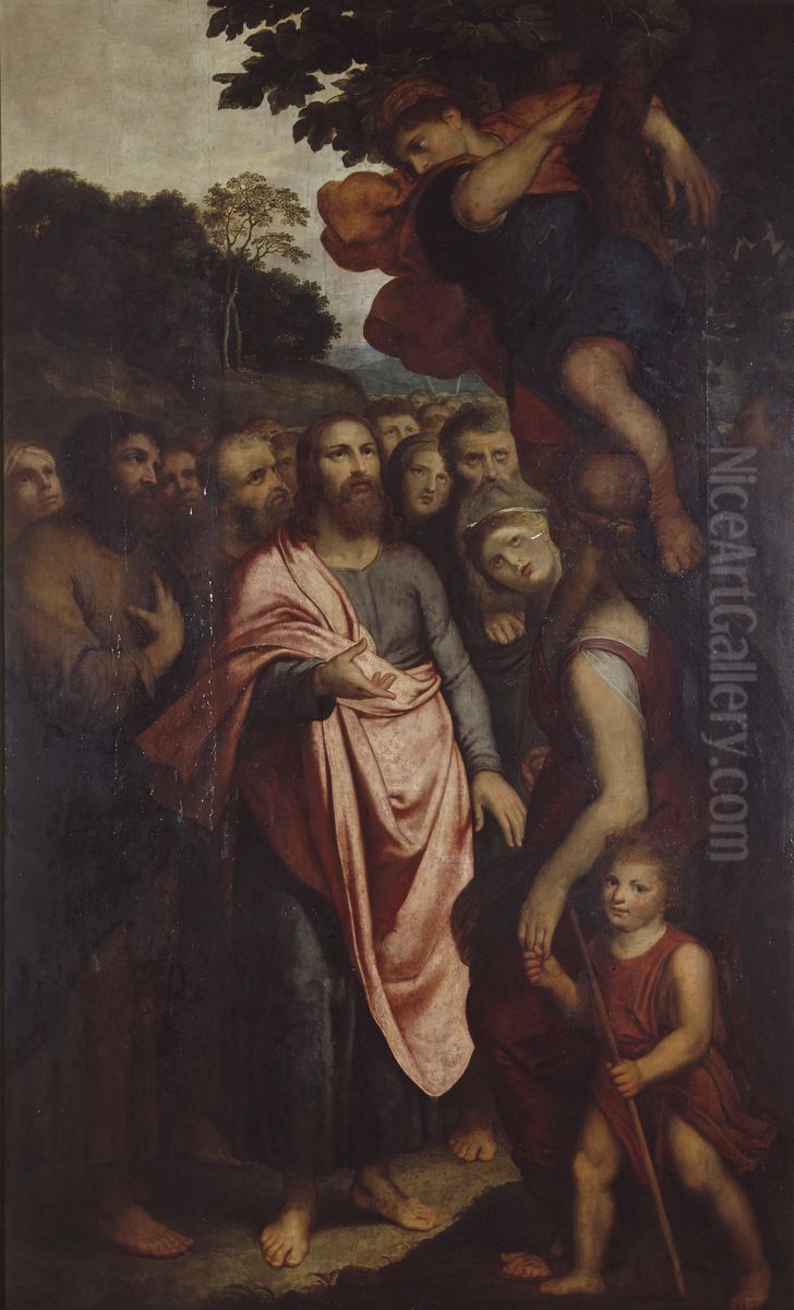 Christus en de tollenaar Zacheus (Het meerseniersaltaar) Oil Painting by Otto van Veen