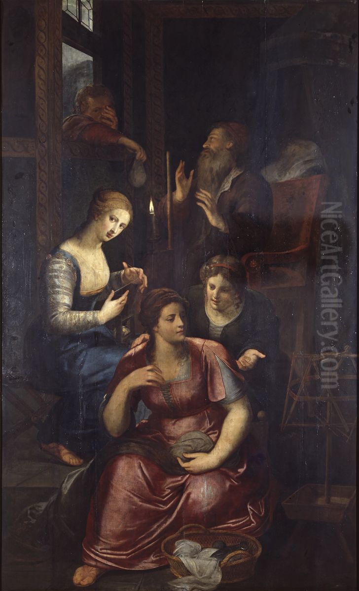 De liefdadigheid van de H. Nicolaas (Het meerseniersaltaar) Oil Painting by Otto van Veen