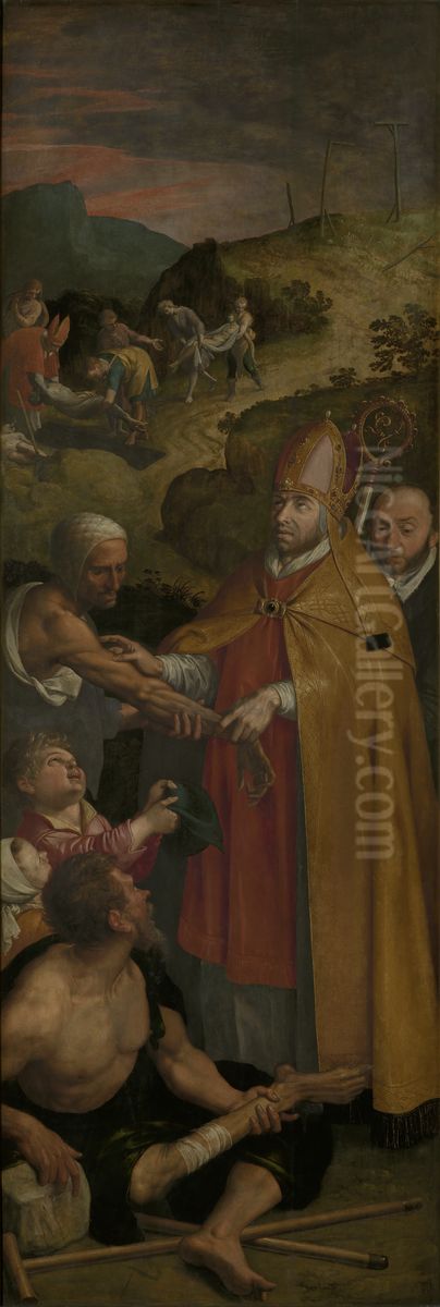 Saint Eligius helps the crippled and buries the dead Oil Painting by Ambrosius Francken I