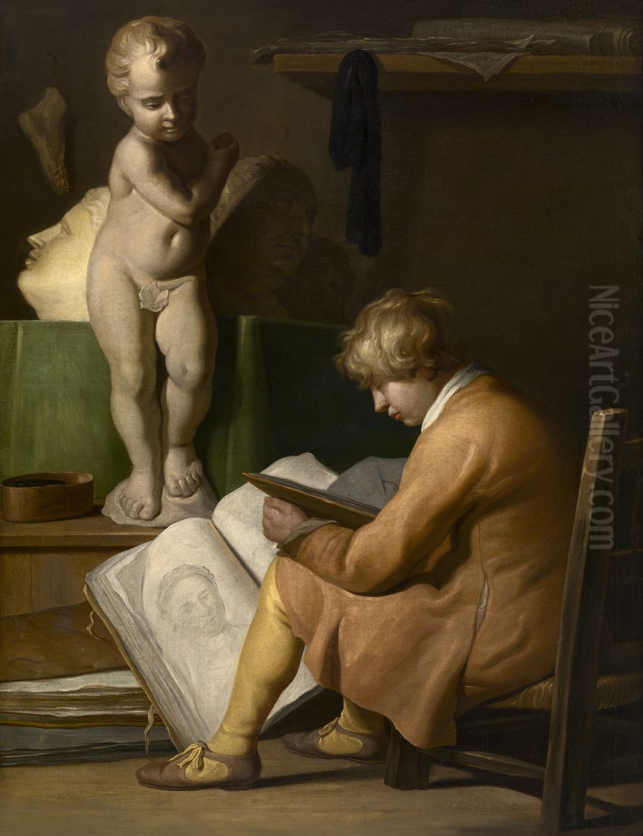 A Young Artist Oil Painting by Wallerant Vaillant