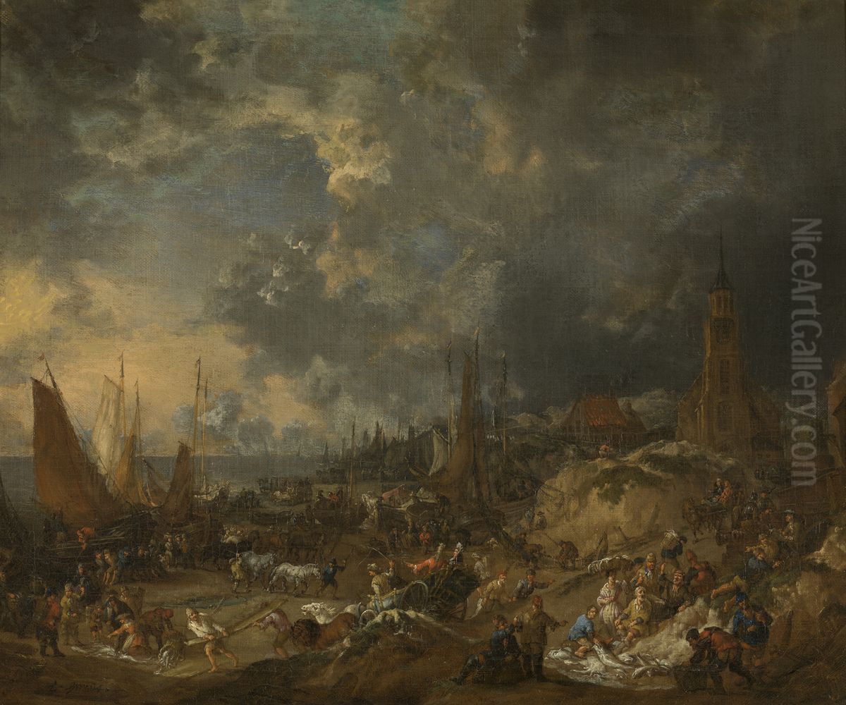 The Beach at Scheveningen Oil Painting by Lucas Smout the Younger