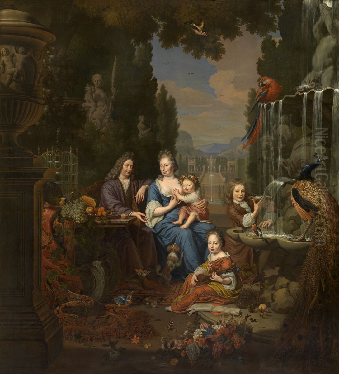 Self portrait of Michiel van Musscher (1645-1705) with his family Oil Painting by Michiel van Musscher