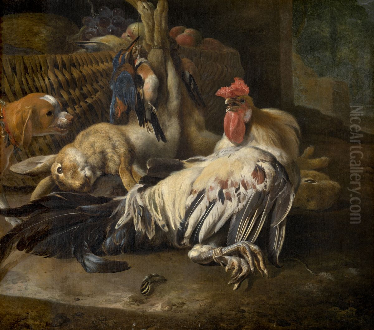 Still Life with Cock Oil Painting by Melchior D'Hondecoeter