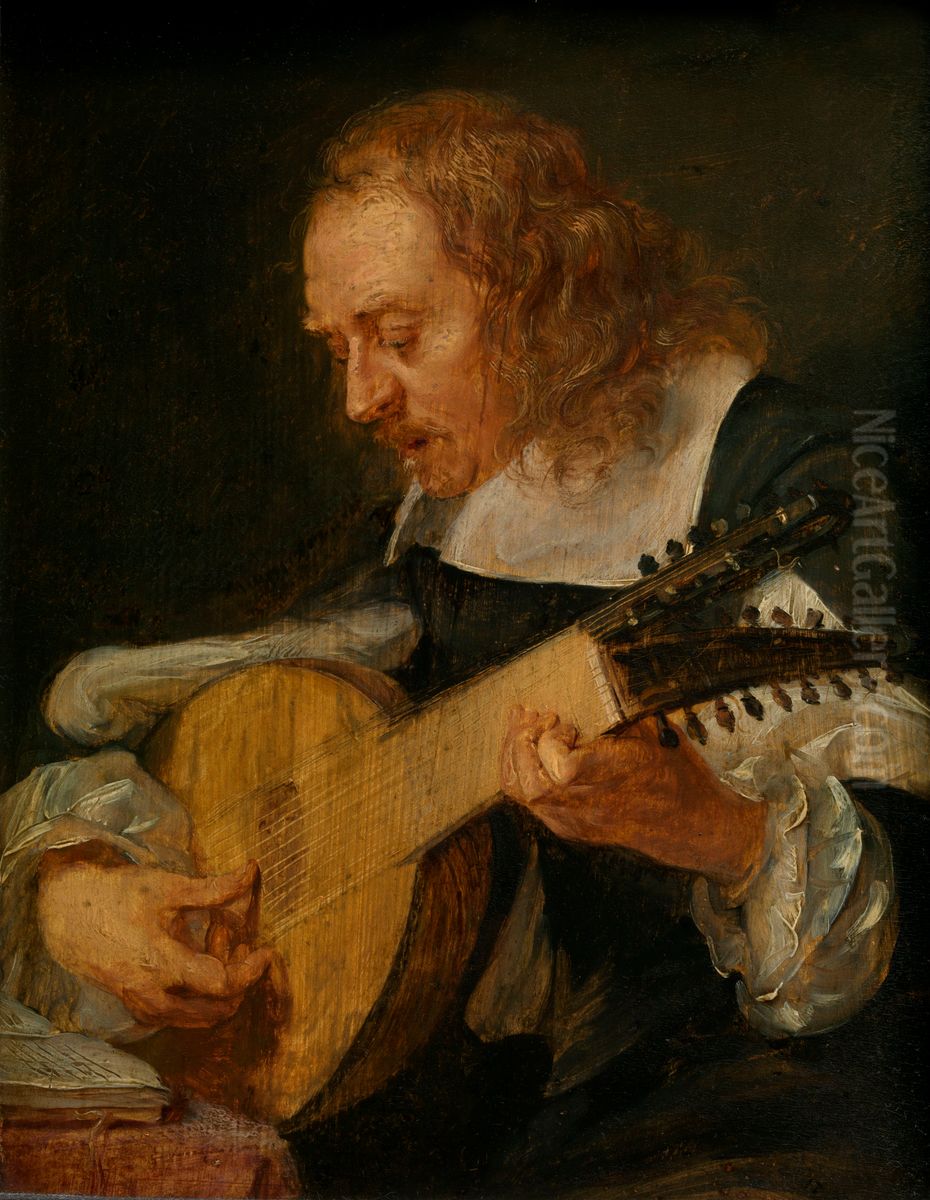 Hearing (possibly a portrait of Jan Philips van Thielen) Oil Painting by Gonzales Coques