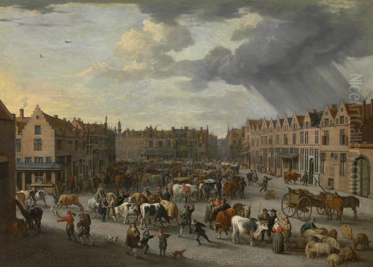 The old cattle market in Antwerp Oil Painting by Peeter van Bredael