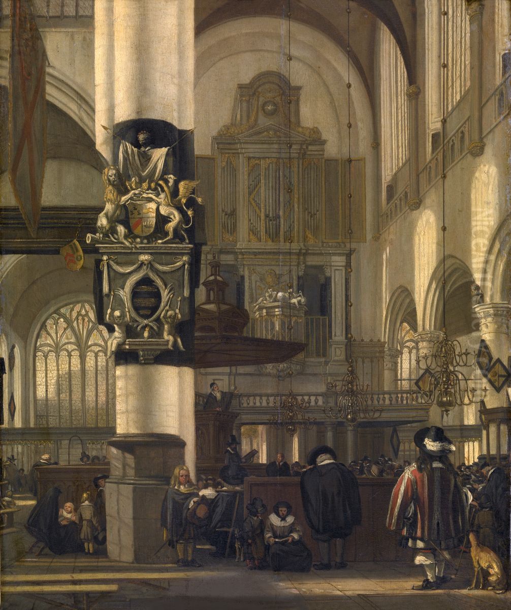Interior of a protestant church Oil Painting by Emanuel de Witte