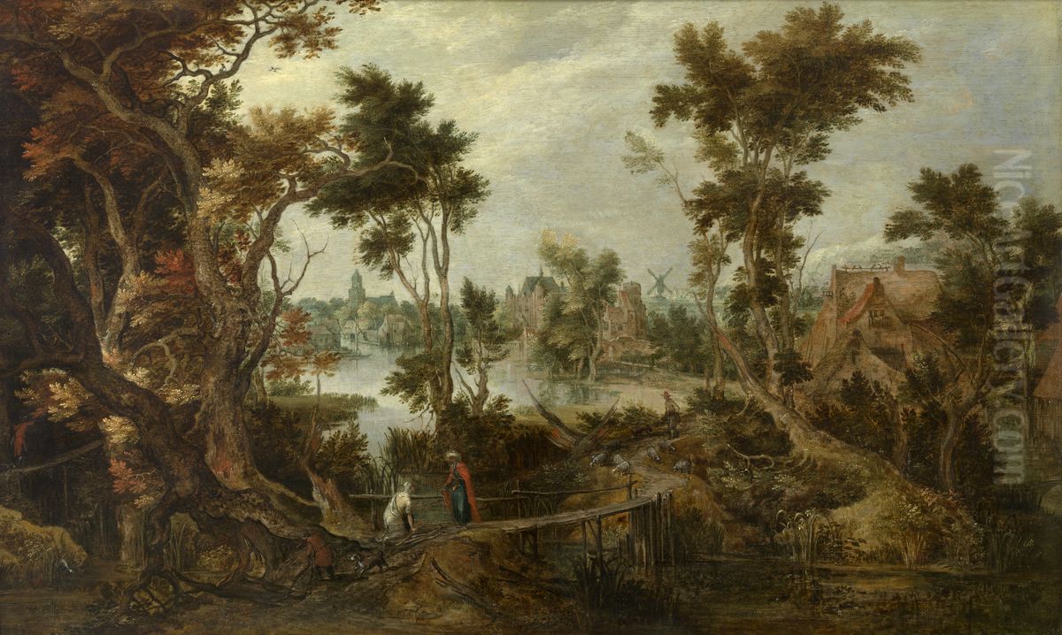 Landscape with Prophet Elijah and the Widow of Zarephath Oil Painting by Gillis d'Hondecoeter