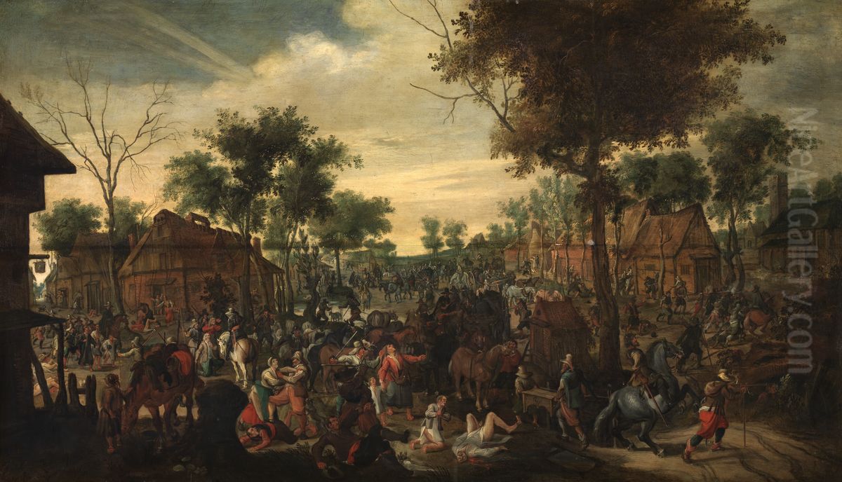 Plundering van een gehucht Oil Painting by Sebastiaen Vrancx