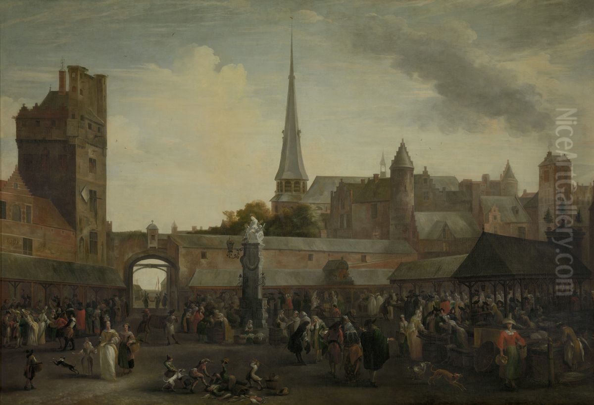Fish market in Antwerp Oil Painting by Hendrik van Minderhout