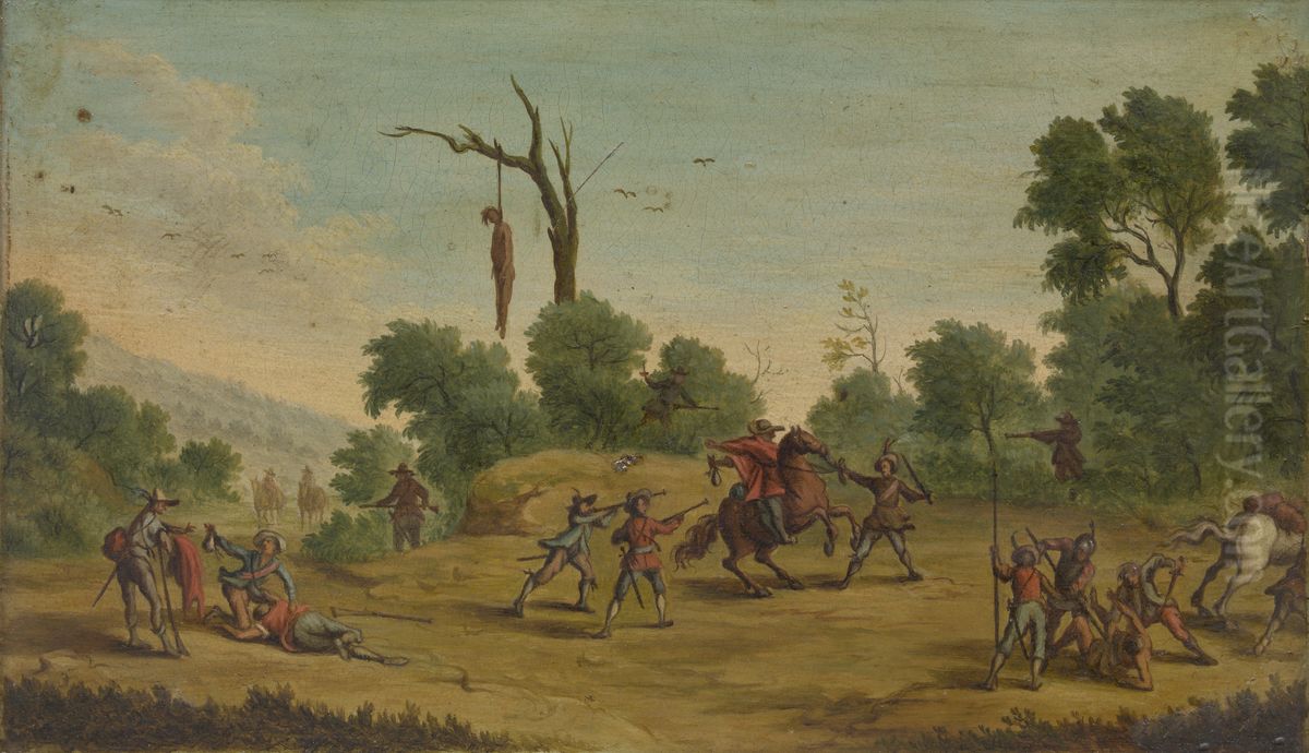 Ruiters door rovers geplunderd Oil Painting by Jacques Callot