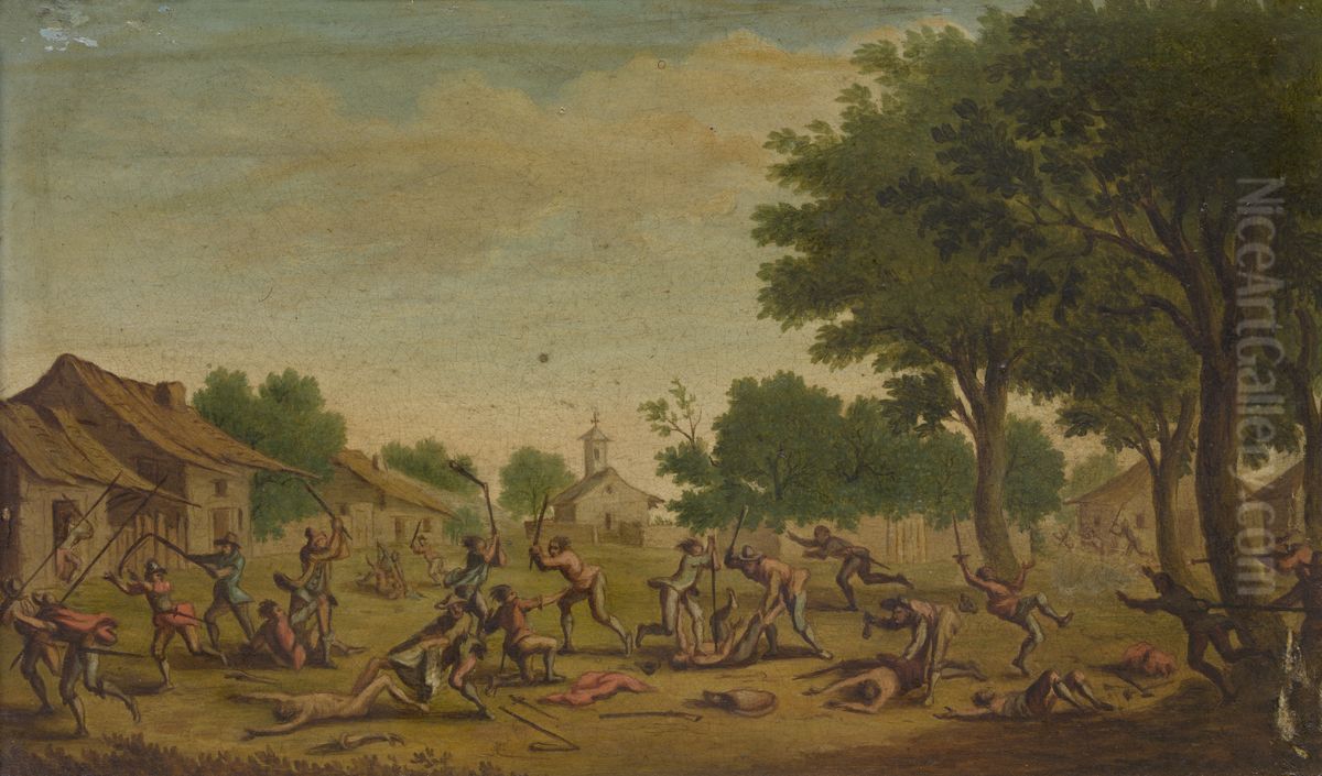 Village Fight Oil Painting by Jacques Callot