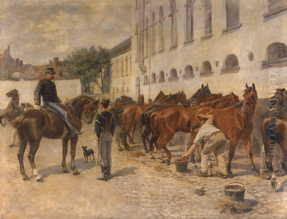 Roskammen in de kazerne Oil Painting by Leon Abry