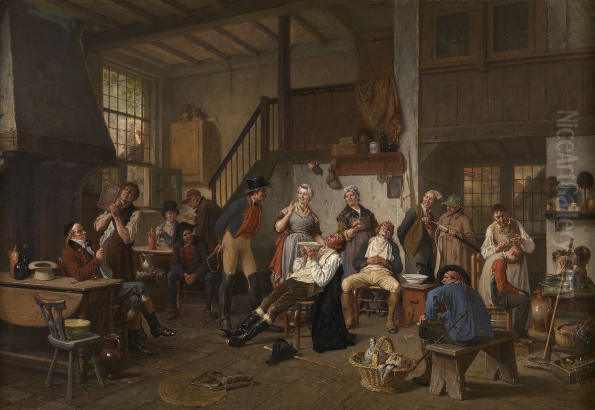 Shaving Day Oil Painting by David Col