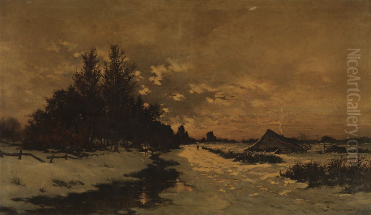Winterdag in de Kempen Oil Painting by Joseph Theodore Coosemans