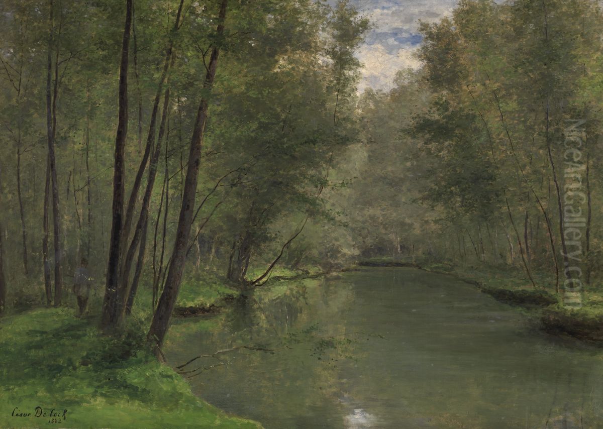 Along the River Epte in Gasny Oil Painting by Cesar De Cock