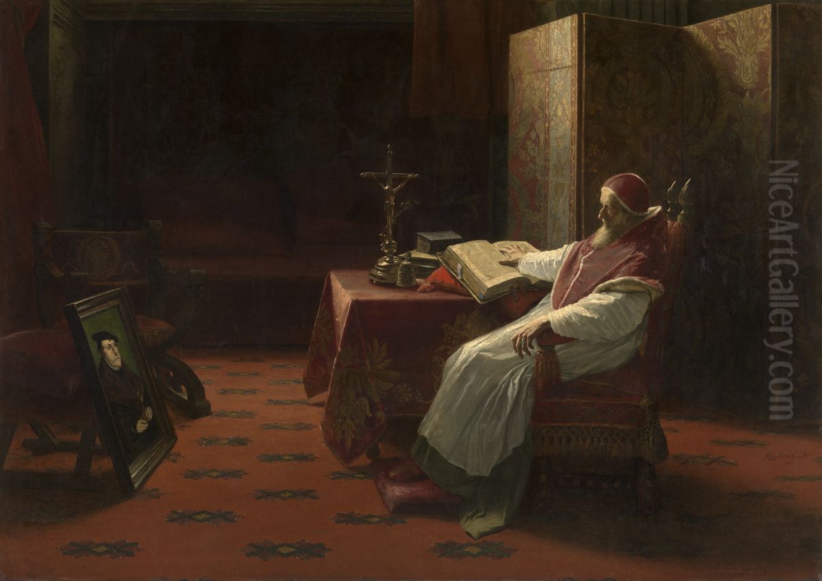 Paus Paulus III voor het portret van Luther Oil Painting by Albrecht De Vriendt