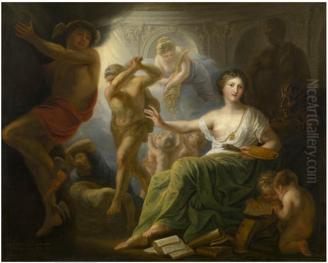 Hercules Protects Painting from Ignorance and Envy Oil Painting by Andries Cornelis Lens