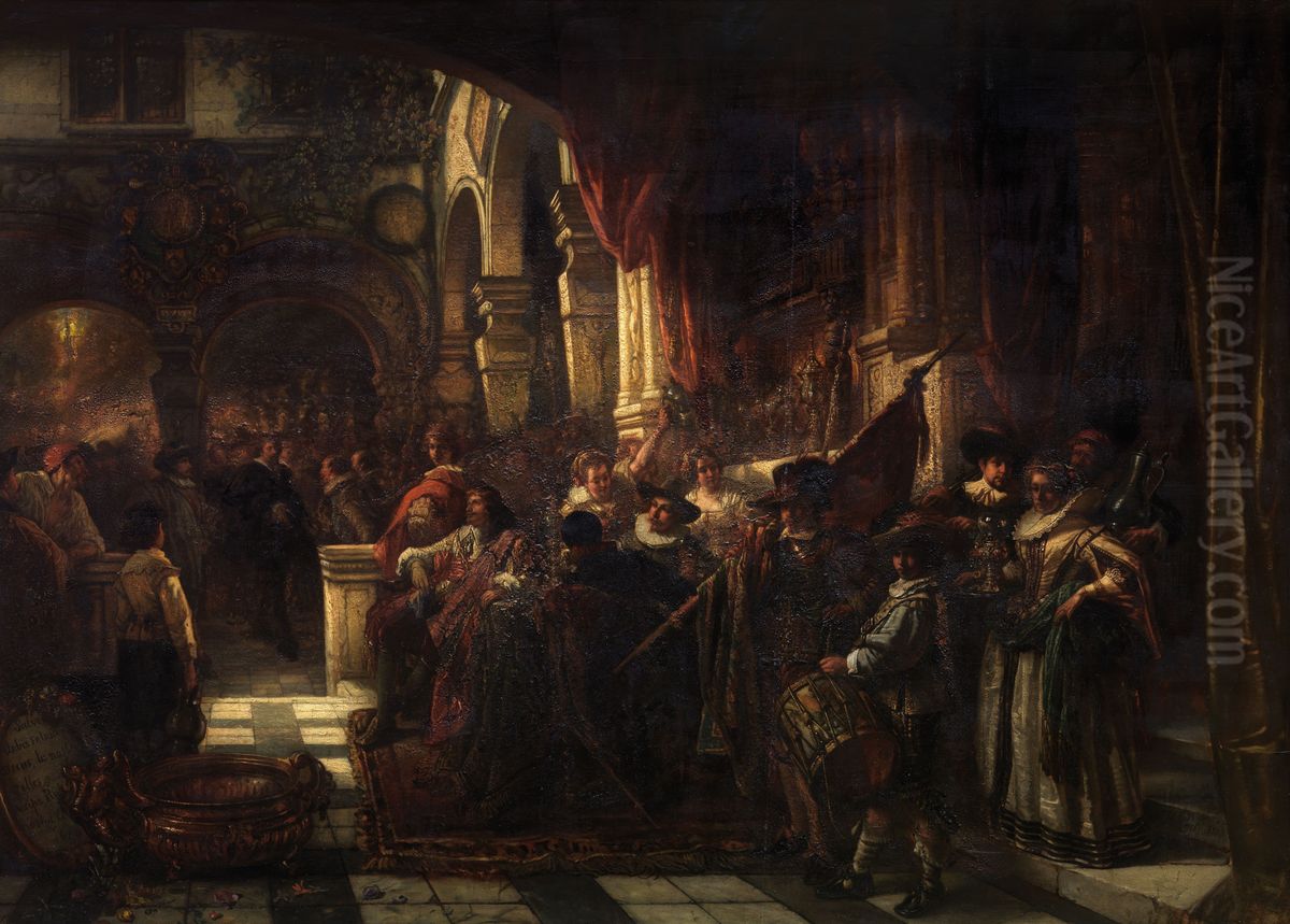 The Reception of Peter Paul Rubens by the Antwerp Arquebusiers Oil Painting by Jan August Hendrik Leys