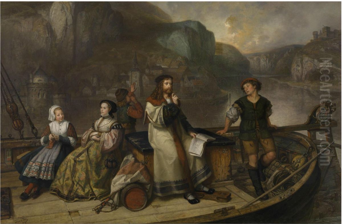 Albrecht Durer descends the Rhine Oil Painting by Josef Lies