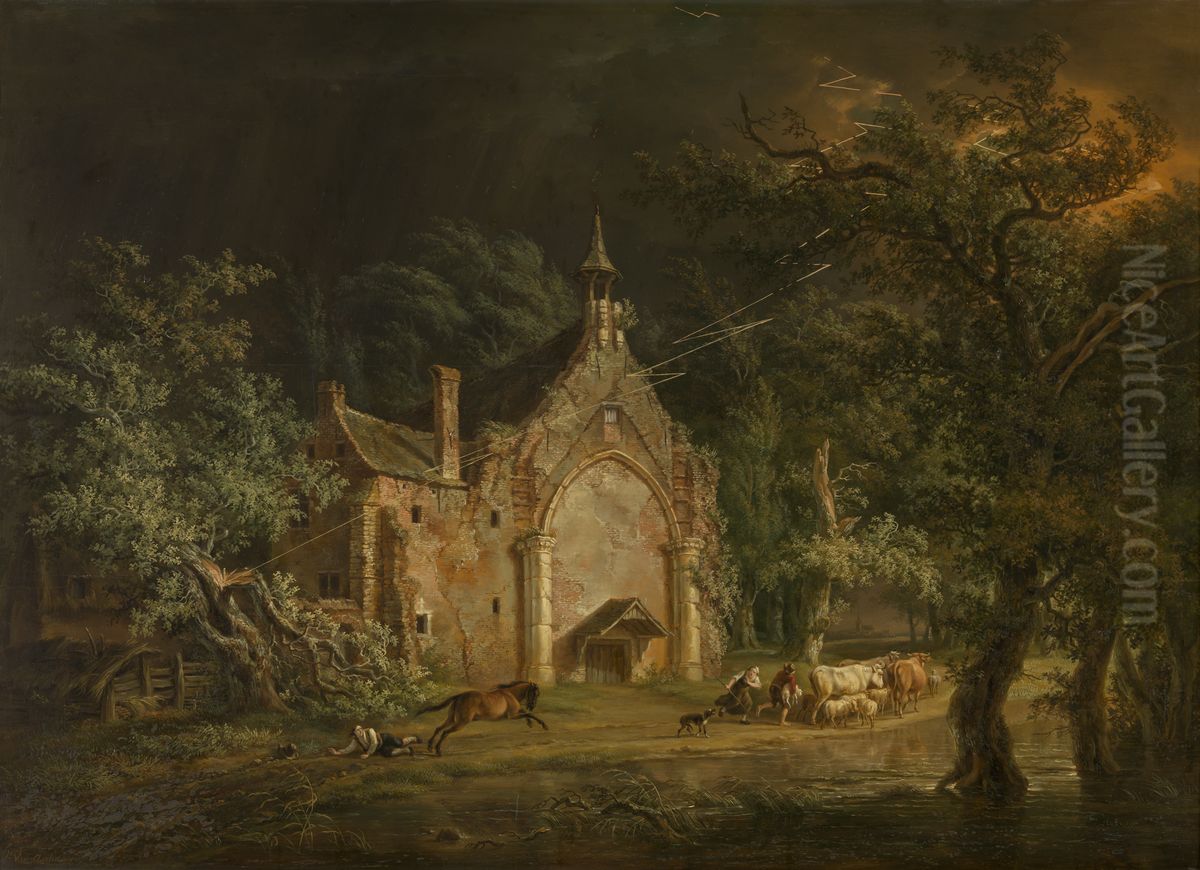 Lightning Oil Painting by Henri Van Assche