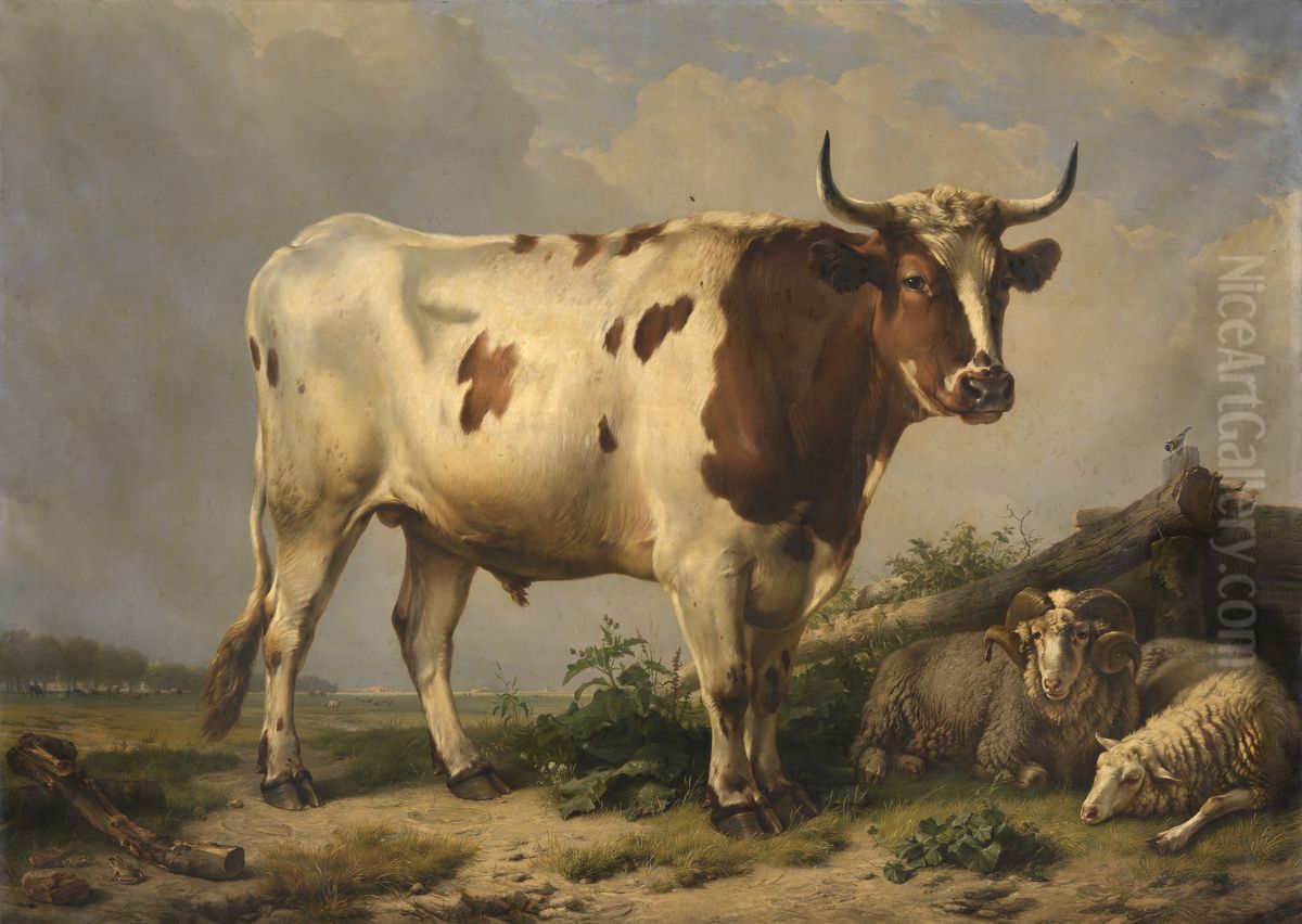 Bull Oil Painting by Eugene Verboeckhoven