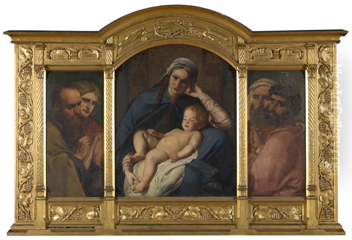 Moeder van de Messias en de vier evangelisten Oil Painting by Charles Verlat