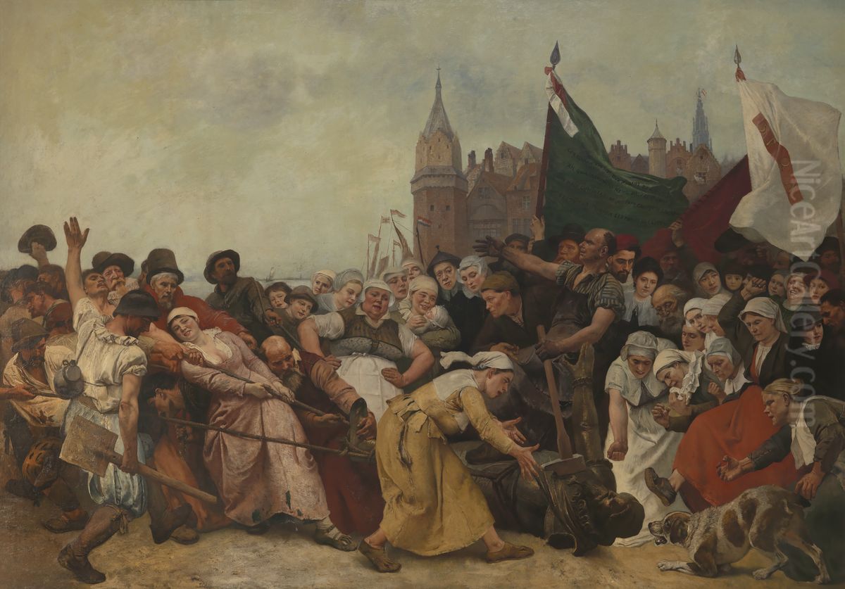 Het beeld van Alva wordt vernield in Antwerpen Oil Painting by Charles Verlat