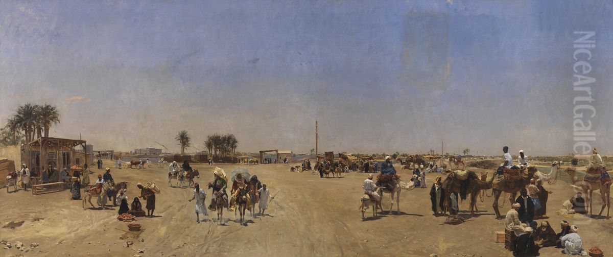 Cairo Seen from the Kasr-el-Nil Bridge Oil Painting by Emile Charles Wauters