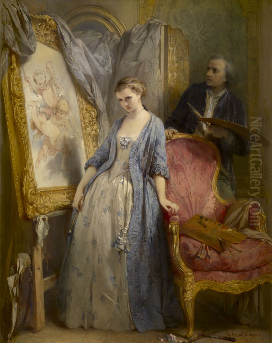 Jonge kunstenares in mijmering Oil Painting by Egide Charles Gustave Wappers